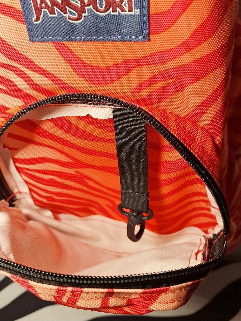 Jansport Backpack, Mini/half-pint?, Zebra Stripes, Red & White w/ Black Accents
